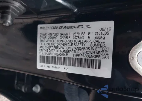 2020 Acura Tlx Standard z USA, uszkodzony, nr VIN 19UUB1F36LA004458